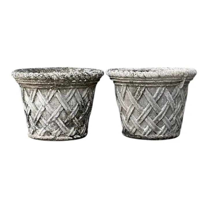 Vintage Cast Concrete Trellis Planters - A Pair