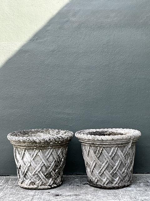 Vintage Cast Concrete Trellis Planters - A Pair - Top view