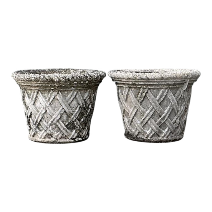 Vintage Cast Concrete Trellis Planters - A Pair - Detail view