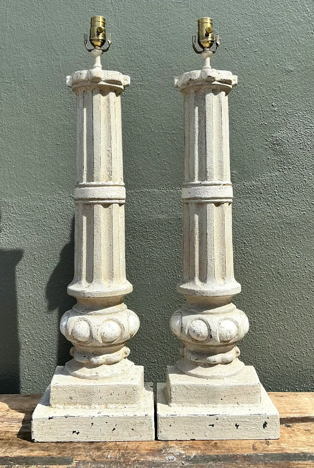 Vintage Cast Iron Column Lamps - A Pair - Top view