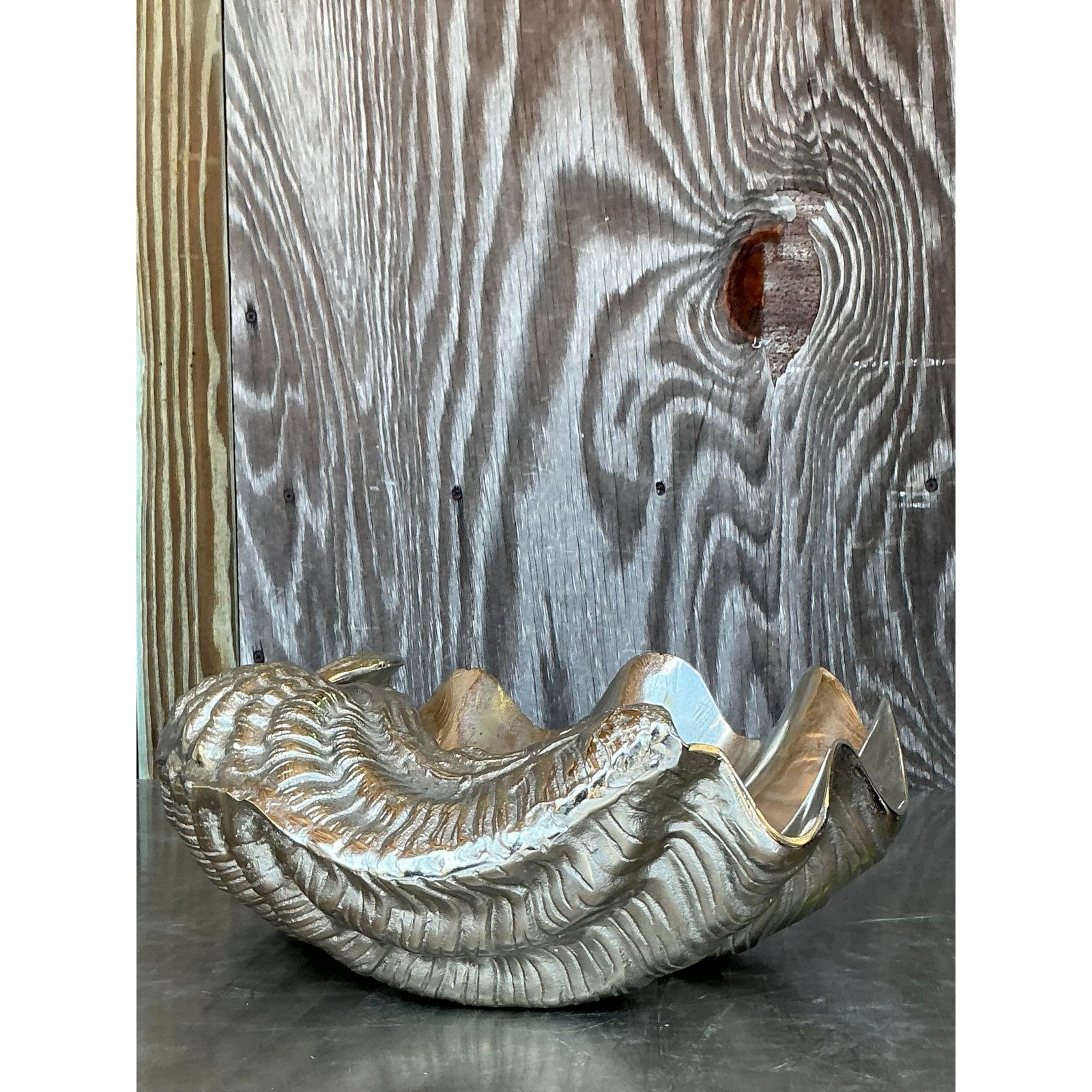 Vintage Cast Metal Giant Clam Shell - Back view