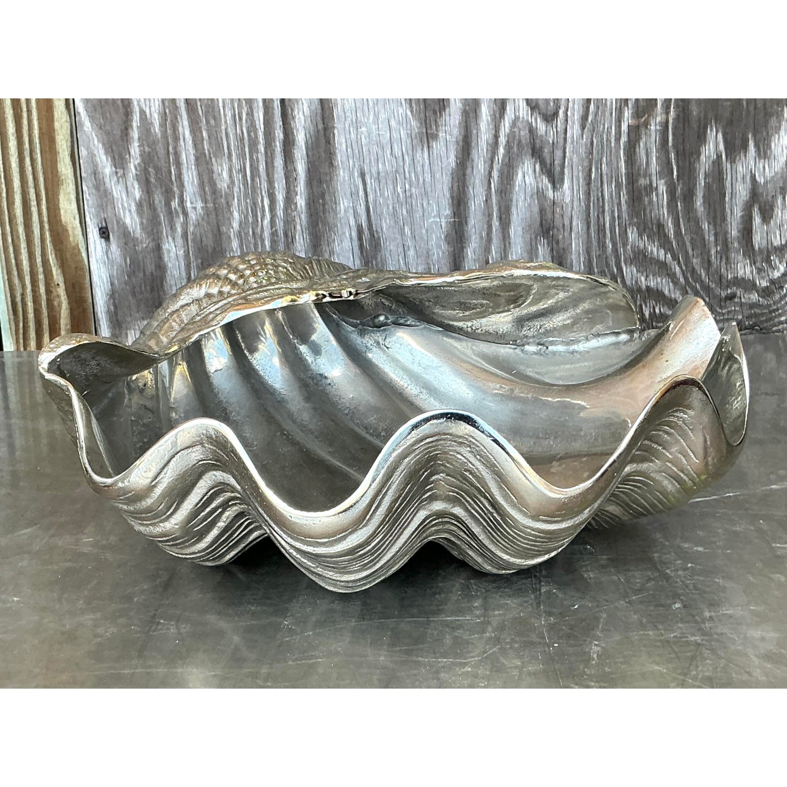 Vintage Cast Metal Giant Clam Shell - Top view