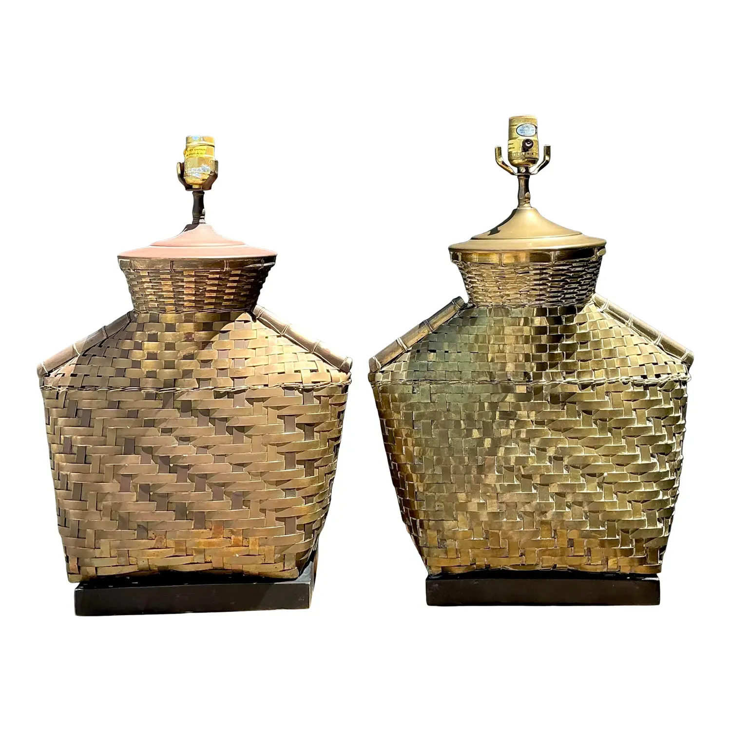 Vintage Chapman Woven Brass Table Lamps - A Pair
