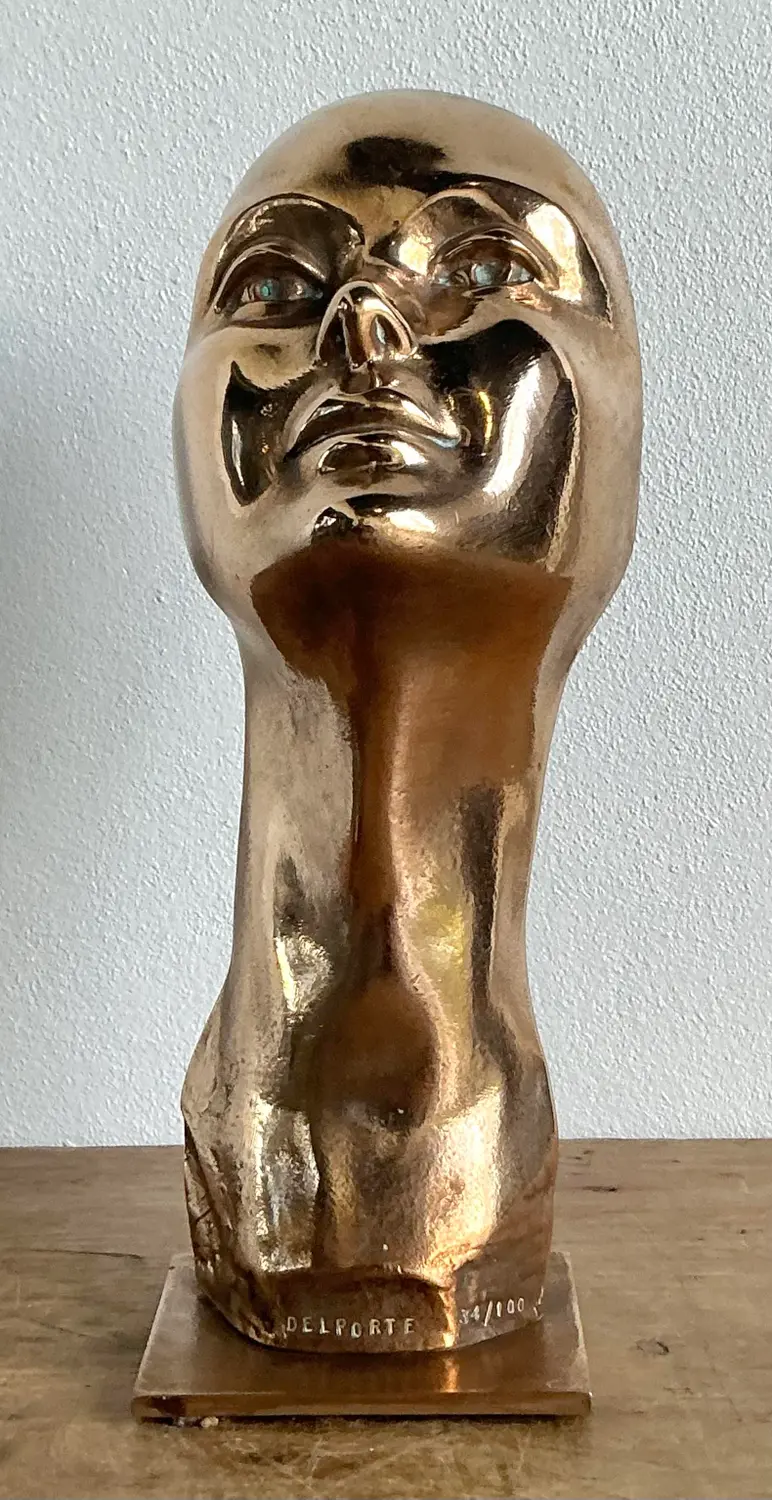 Vintage Charles Delporte Polished Bronze Bust Signed and Numbered - Detail view