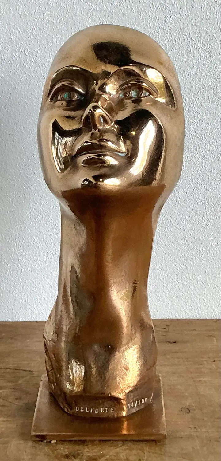 Vintage Charles Delporte Polished Bronze Bust Signed and Numbered - Top view