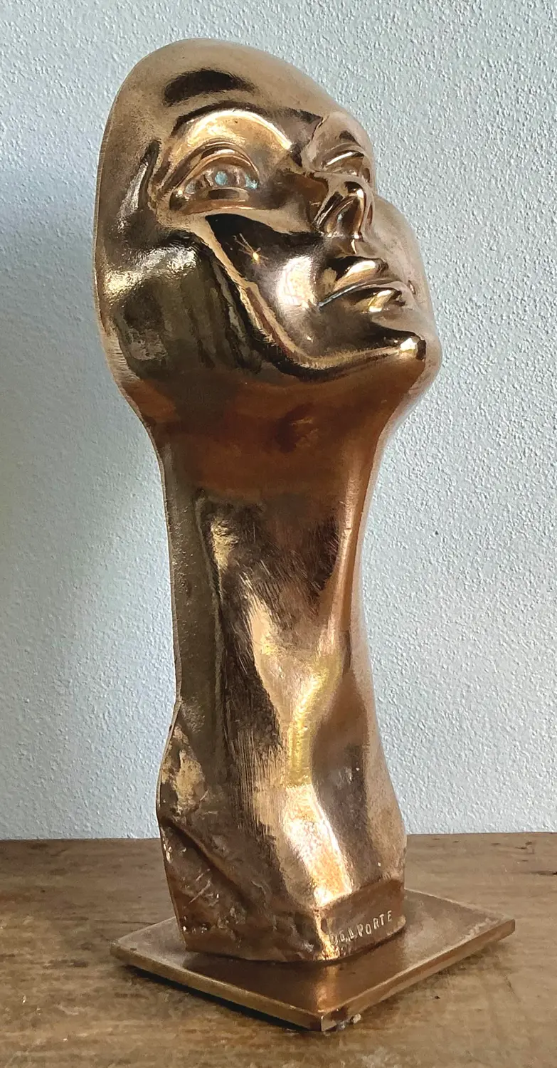 Vintage Charles Delporte Polished Bronze Bust Signed and Numbered - Back view