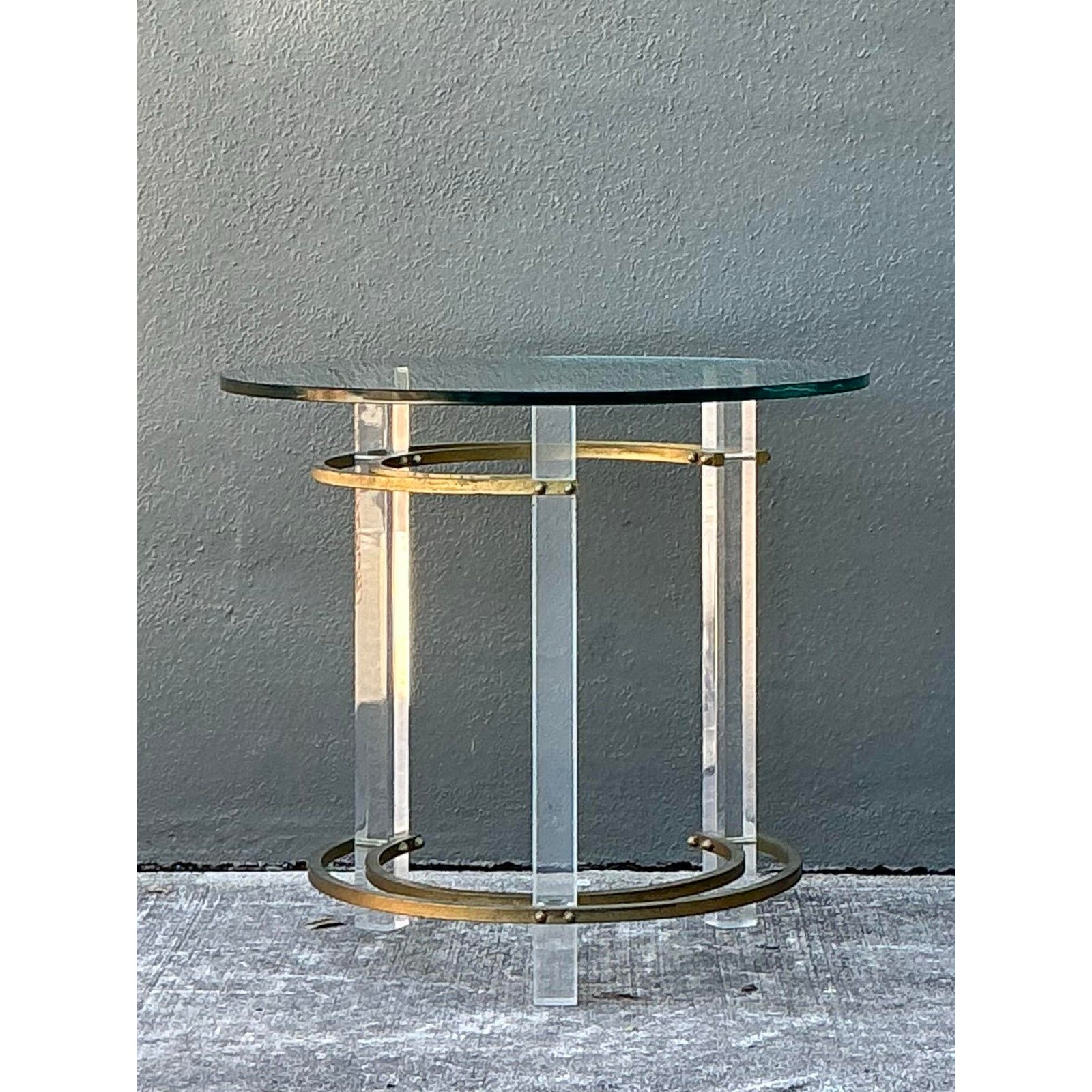 Vintage Charles Hollis Jones Lucite and Brass Ring Side Table - Detail view