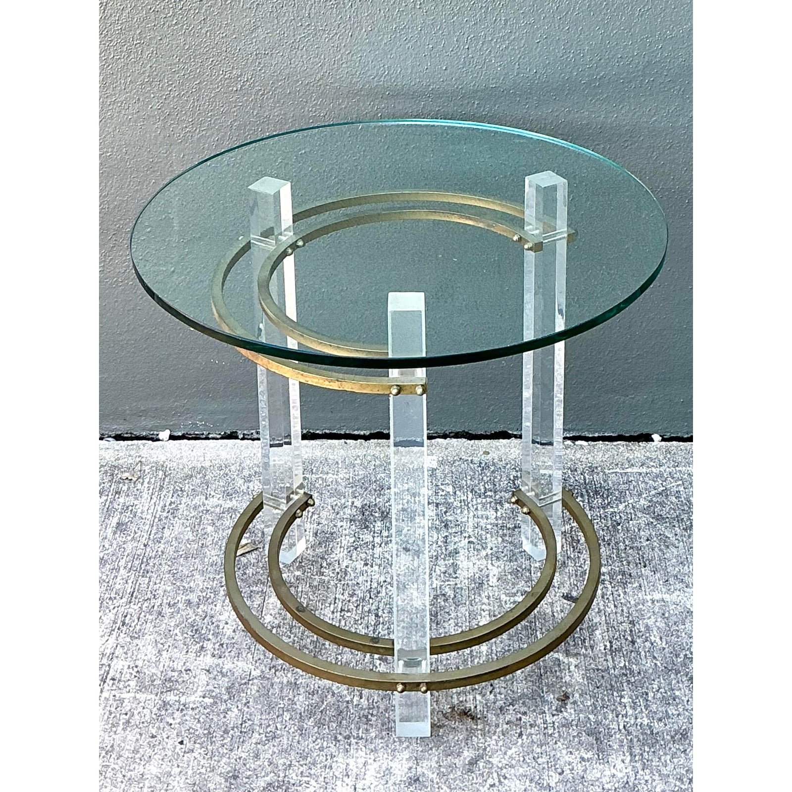 Vintage Charles Hollis Jones Lucite and Brass Ring Side Table - Top view