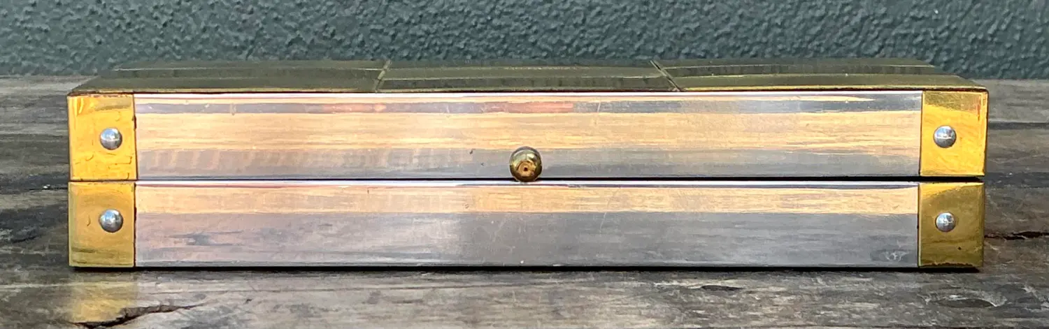 Vintage Checkerboard Brass Box - Detail view
