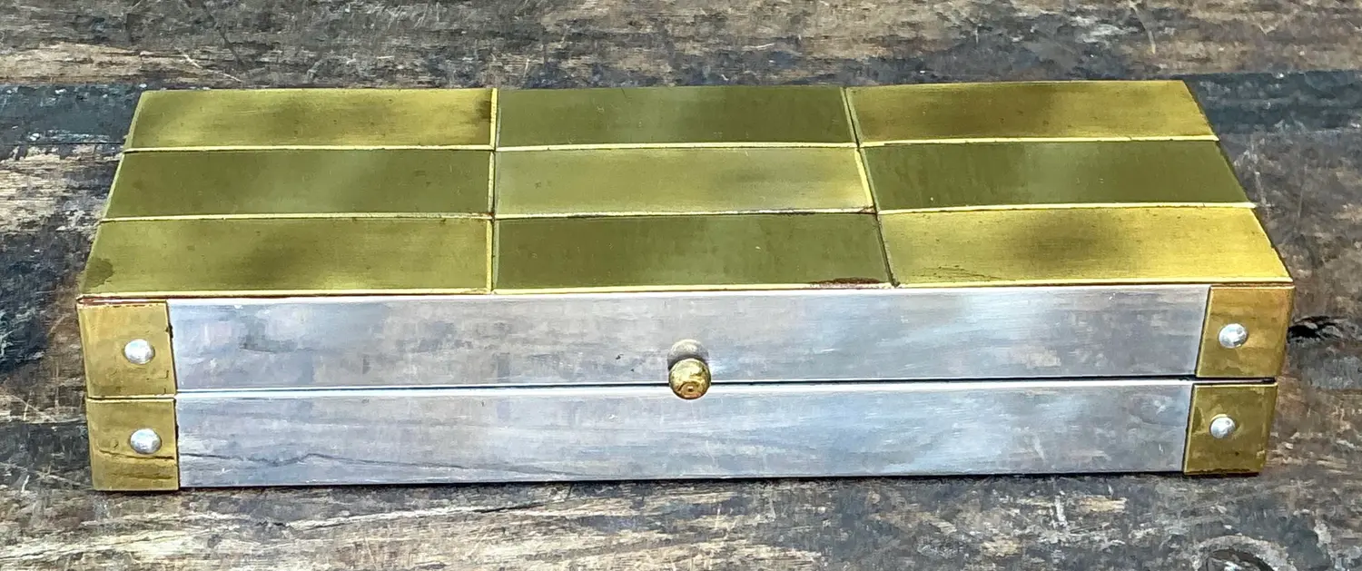 Vintage Checkerboard Brass Box - Top view