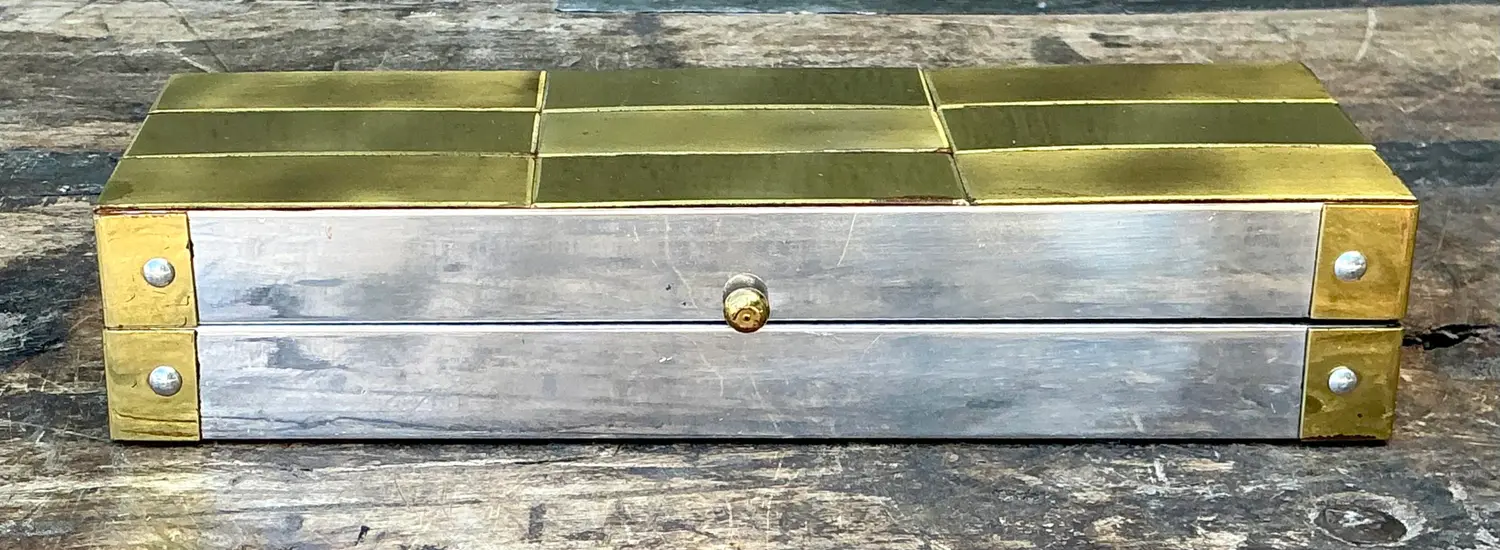 Vintage Checkerboard Brass Box - Back view
