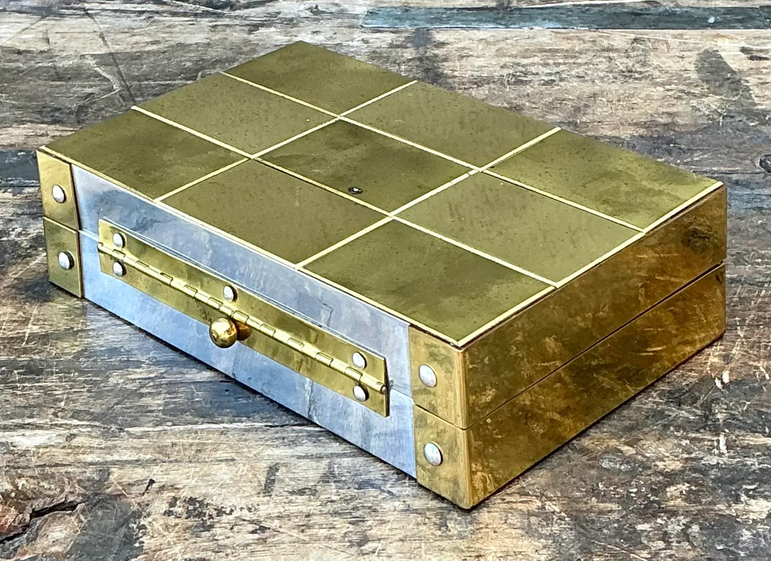 Vintage Checkerboard Brass Small Box - Top view