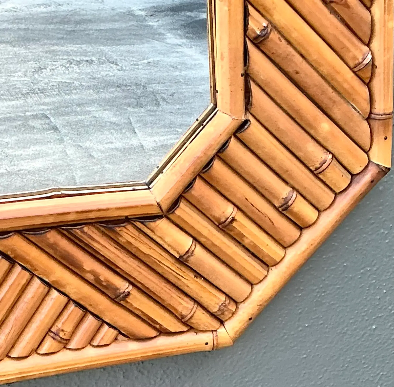 Vintage Chevron Rattan Mirror - Side view