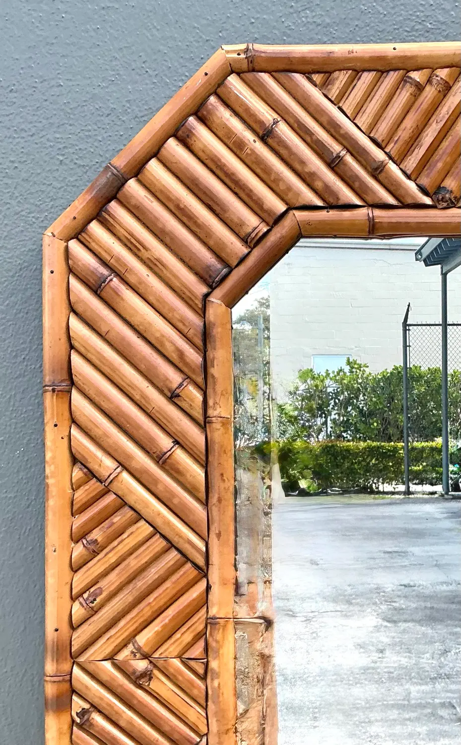 Vintage Chevron Rattan Mirror - Top view