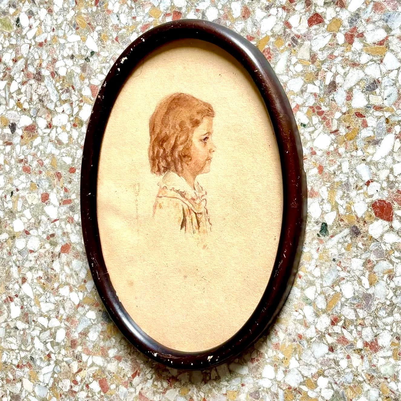 Vintage Children Portrait Duo in Oval Frame - Set of 2 - Side view