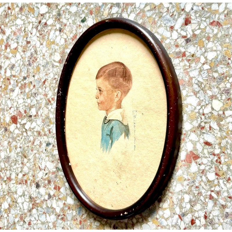 Vintage Children Portrait Duo in Oval Frame - Set of 2 - Back view