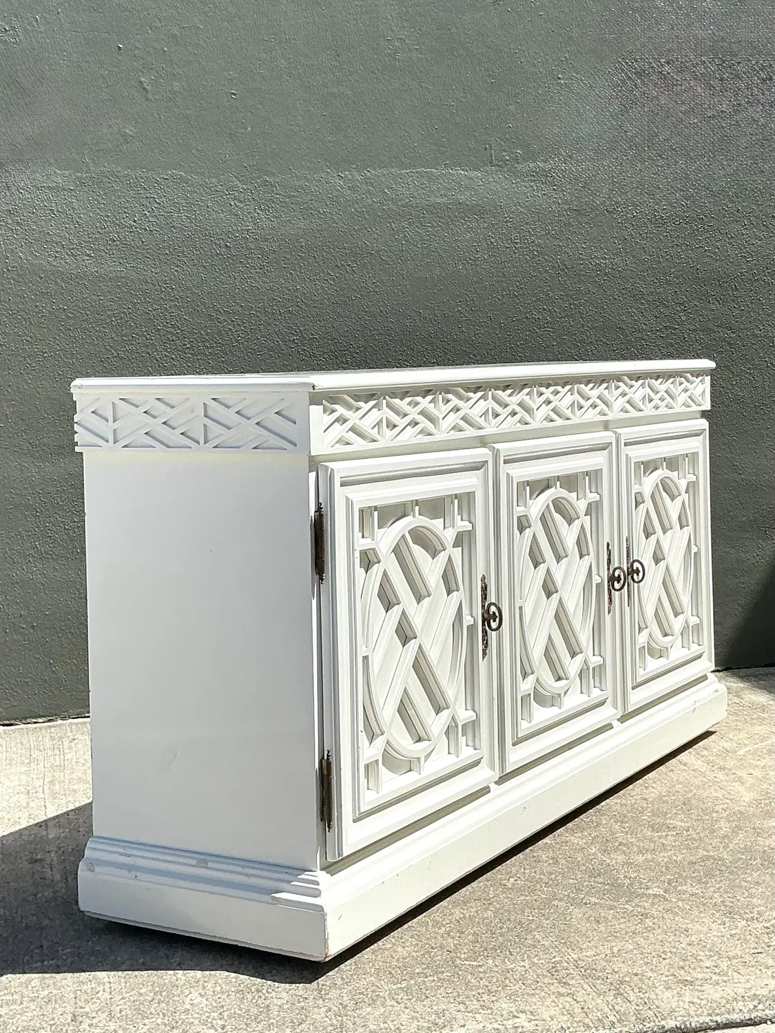 Vintage Chinese Chippendale Fretwork Credenza - Side view