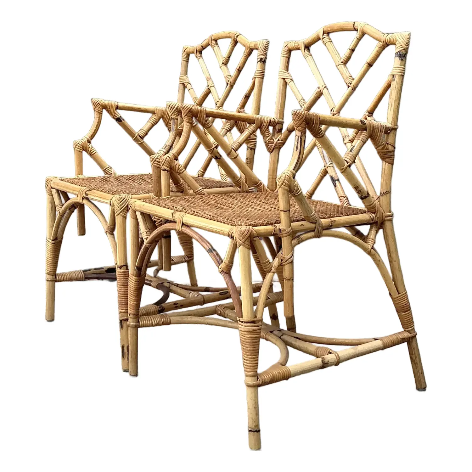 Vintage Chinese Chippendale Rattan Dining Chairs