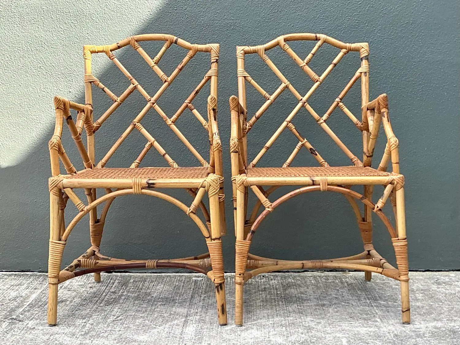 Vintage Chinese Chippendale Rattan Dining Chairs - Top view