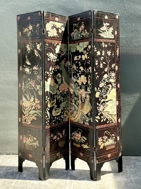 Vintage Chinoiserie Four Panel Folding Screen - Back view