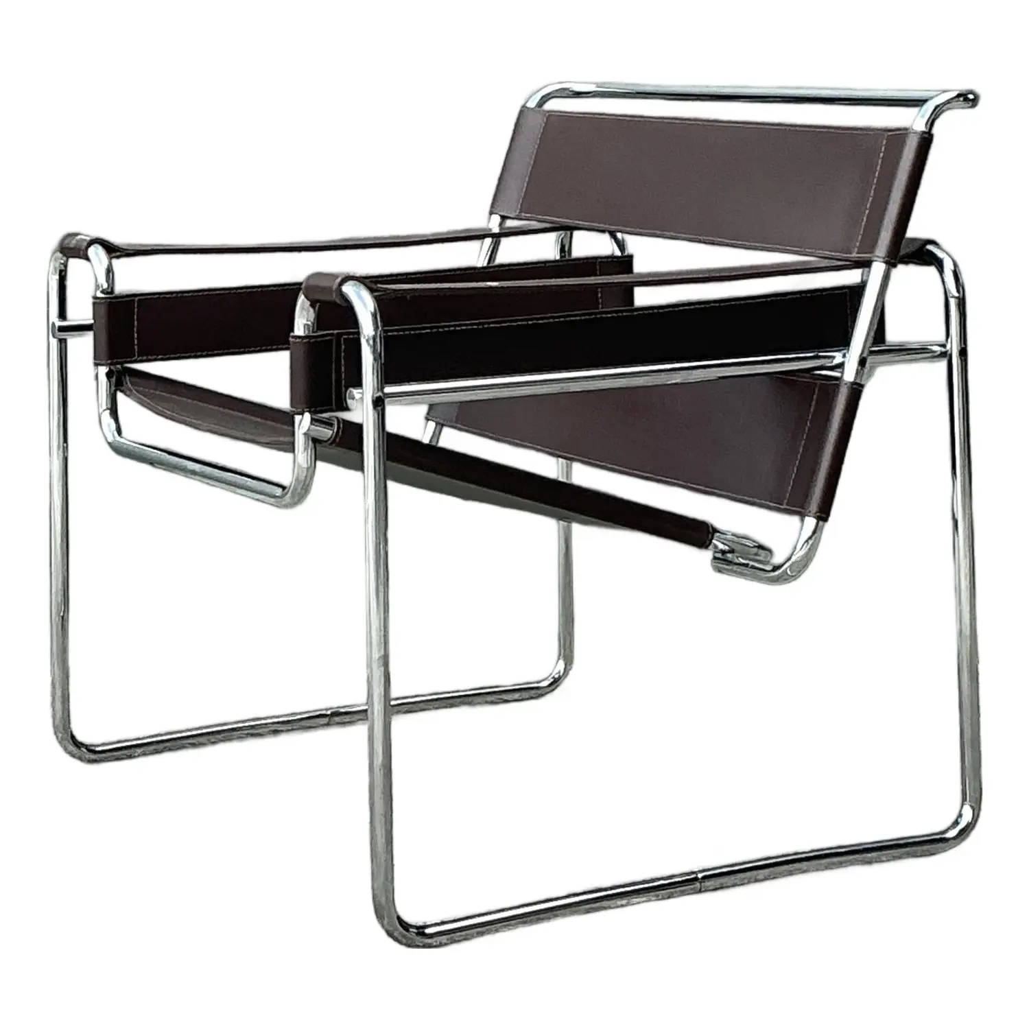 Vintage Chrome and Leather Lounge Chair After Wassily