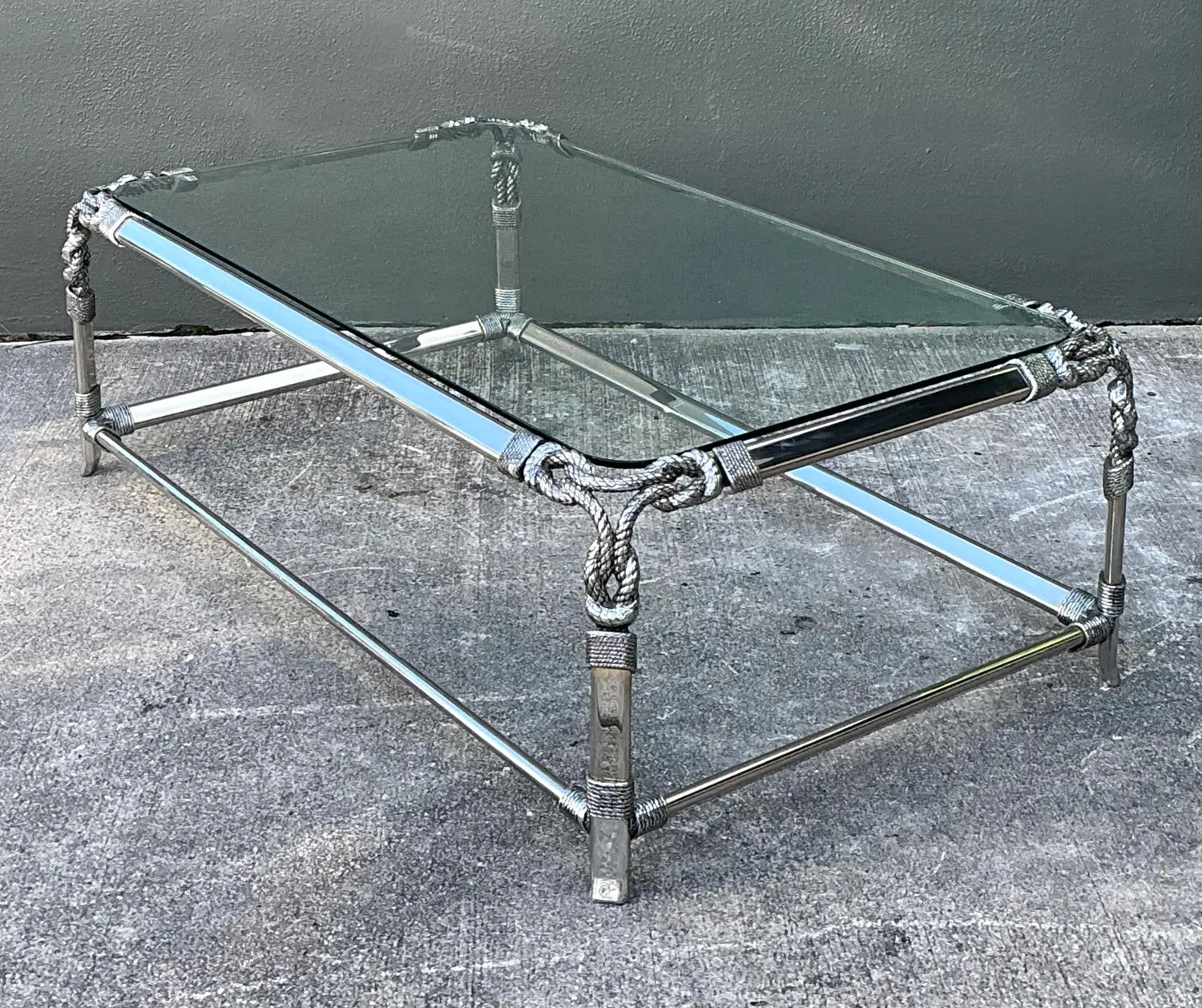 Vintage Chromed Rope and Knot Coffee Table - Side view