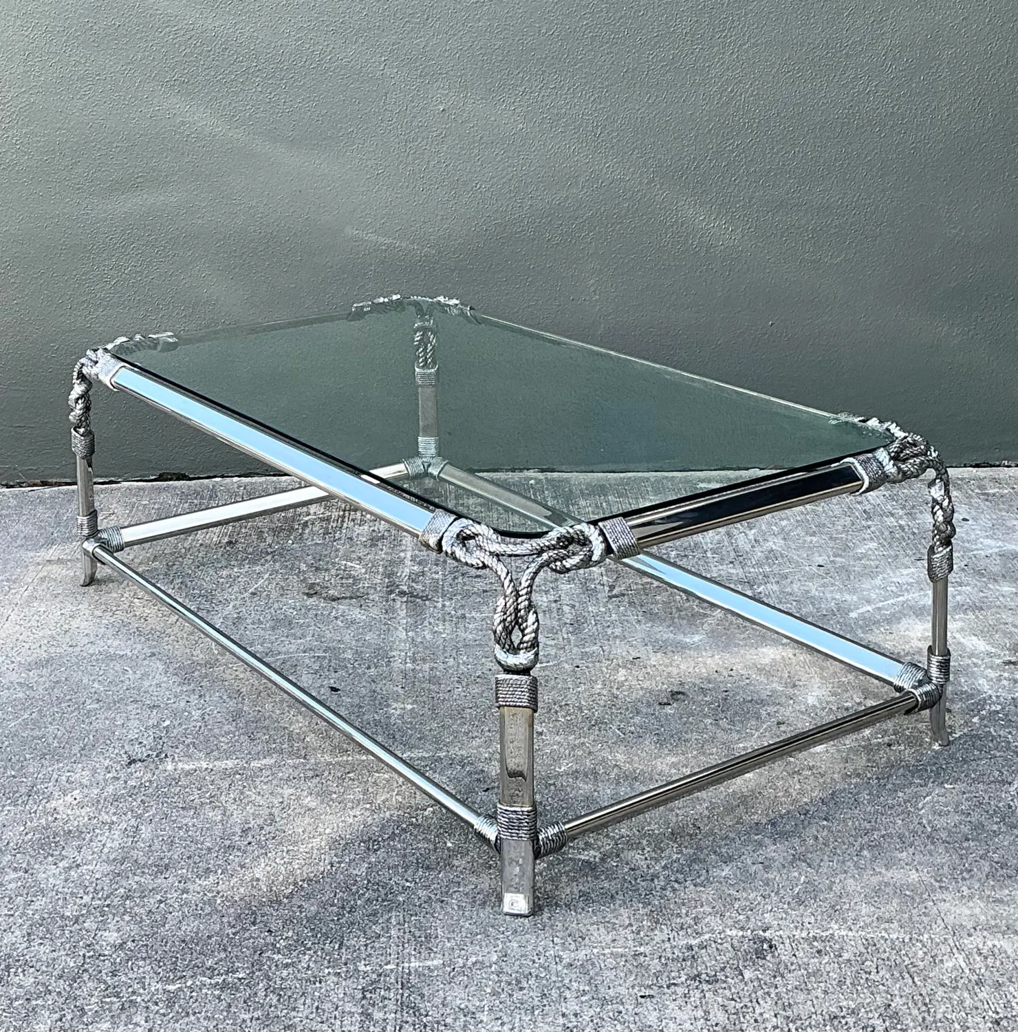 Vintage Chromed Rope and Knot Coffee Table - Back view