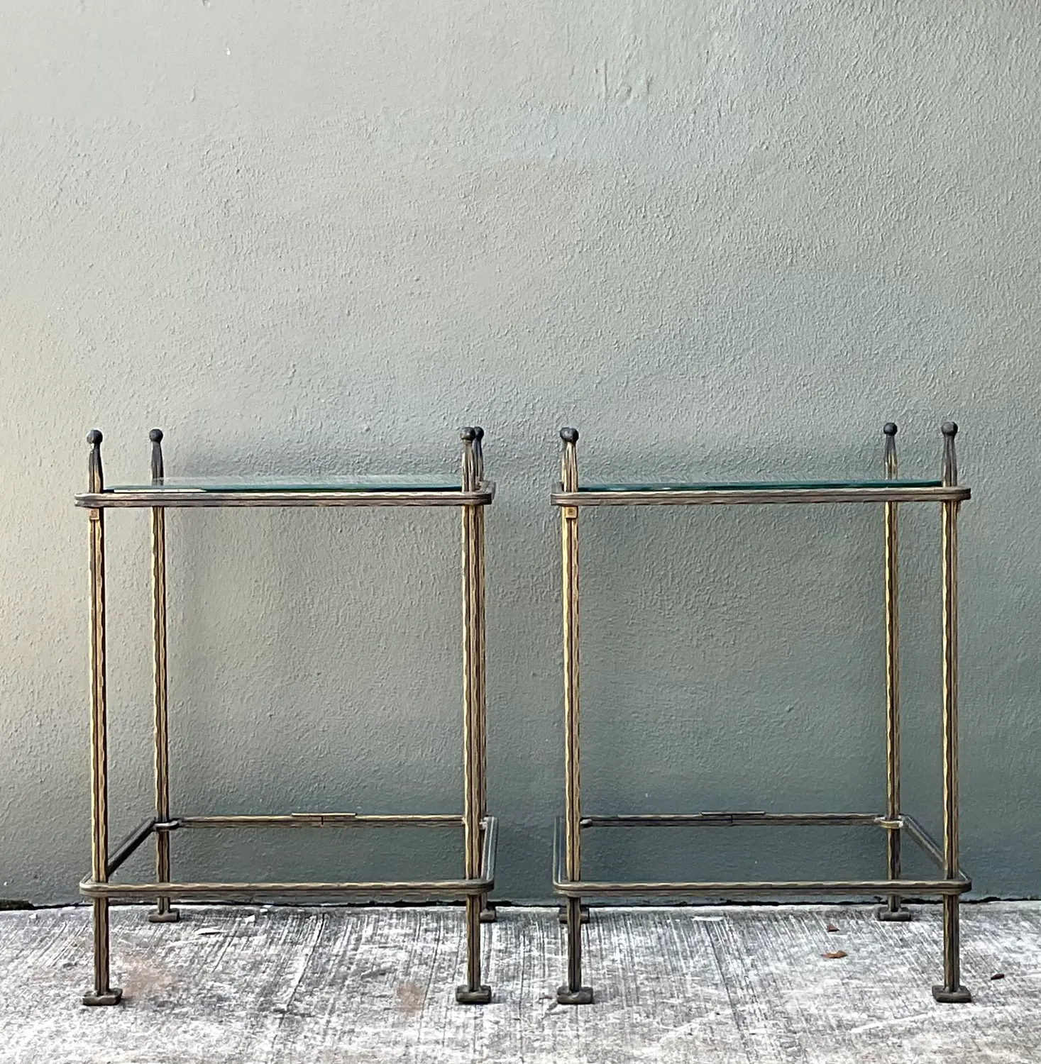 Vintage Claudio Rayes Brass Side Tables - A Pair - Top view