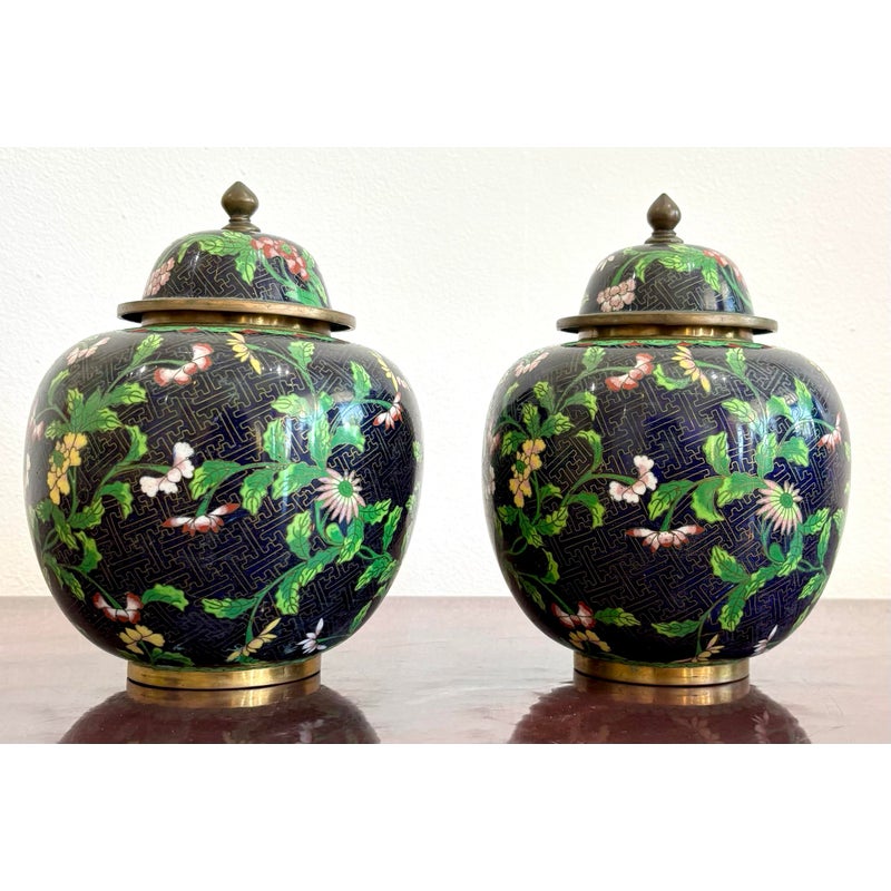 Vintage Cloisonné Ginger Jars - Set of 2 - Side view