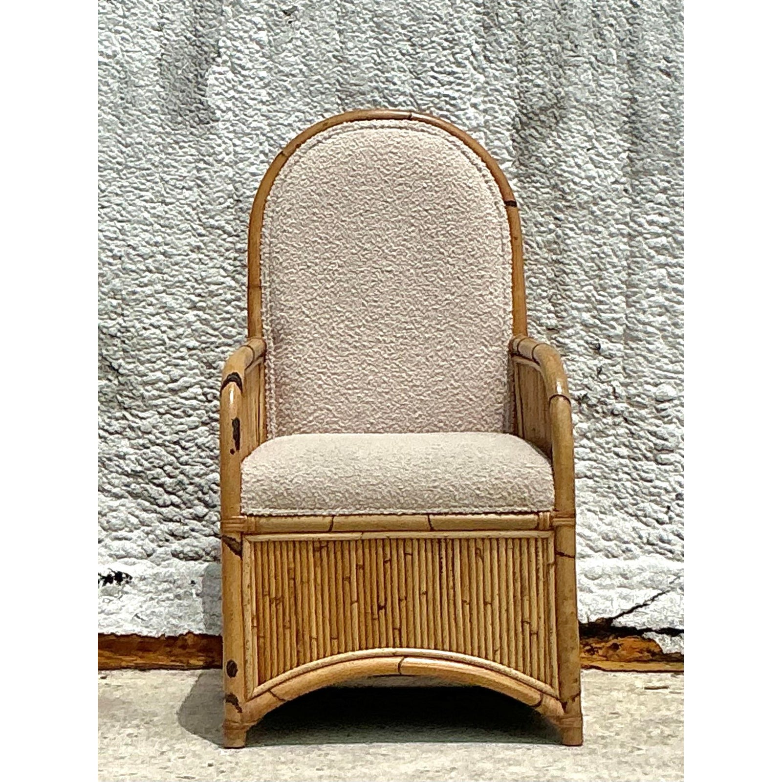 Vintage Coastal 1978 Henry Olko Arched Rattan Chair - Side view