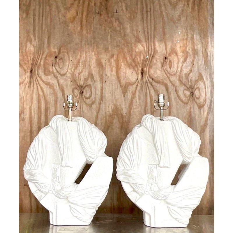 Vintage Coastal Abstract Knot Plaster Lamps - a Pair - Top view