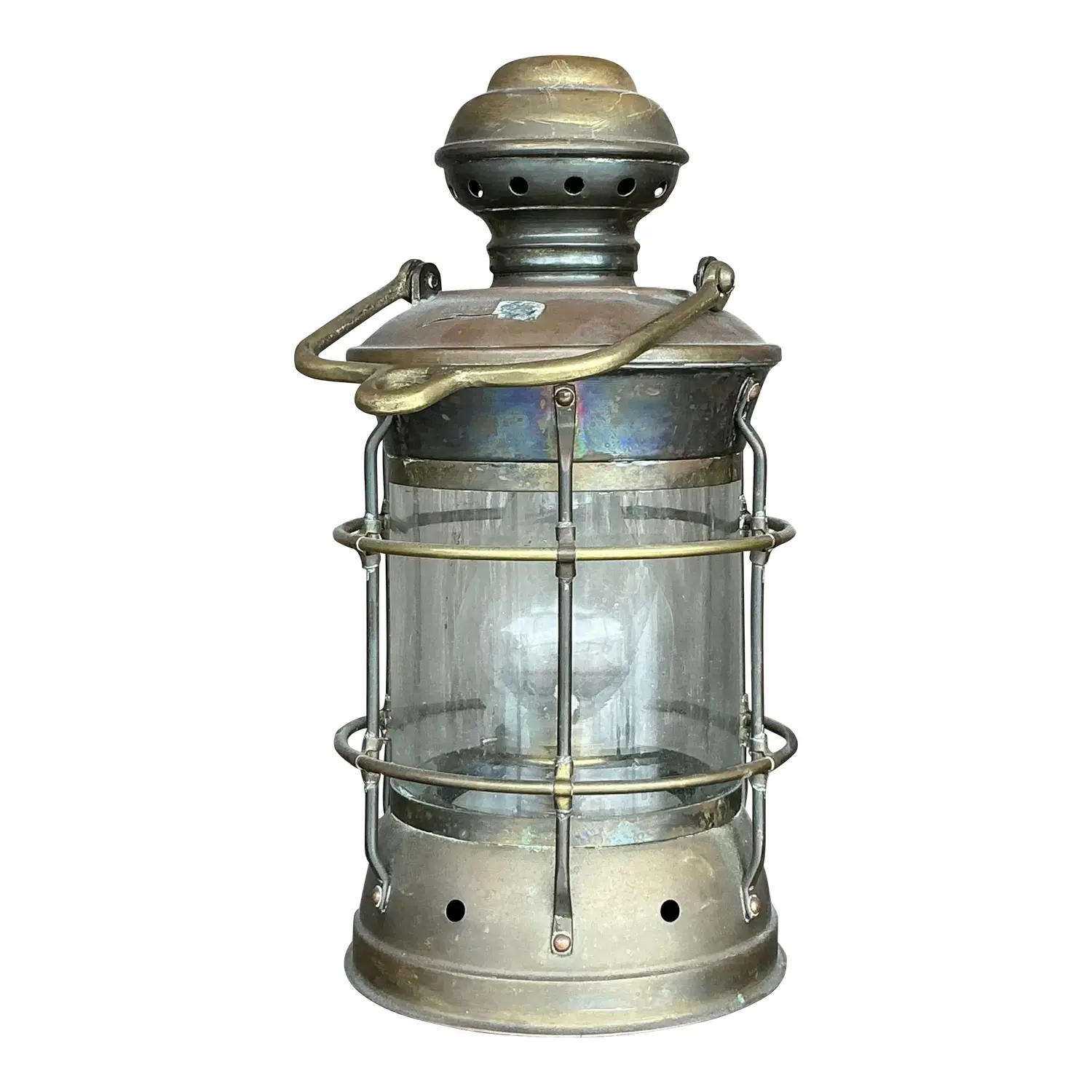 Vintage Coastal Anchor Brass Oil Lantern