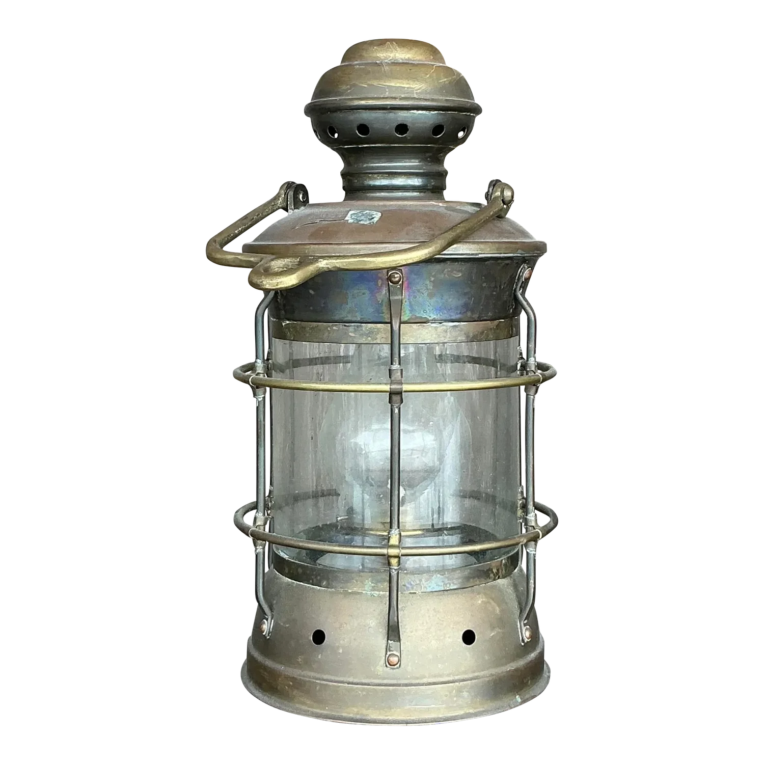 Vintage Coastal Anchor Brass Oil Lantern - Detail view