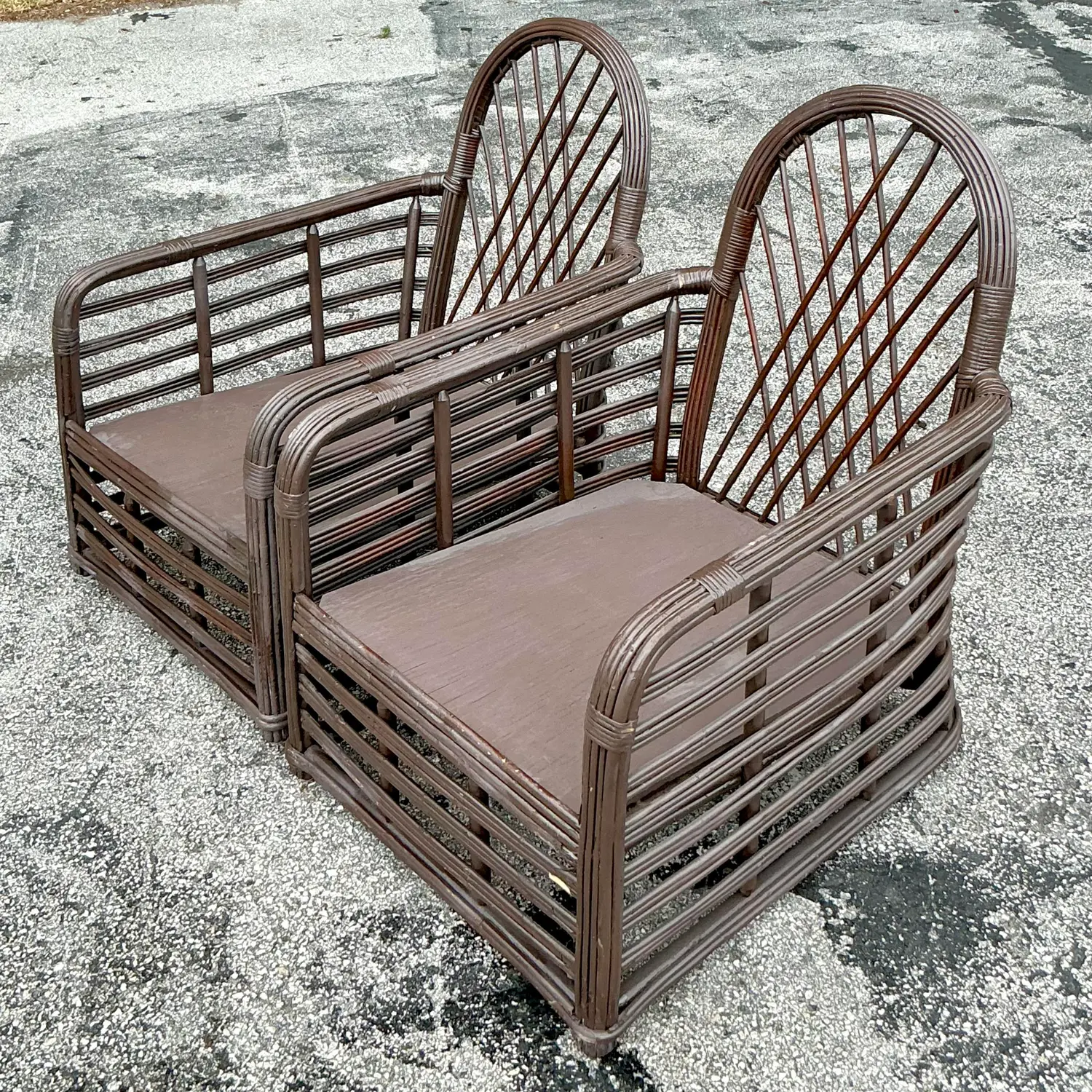 Vintage Coastal Arched Rattan Lounge Chairs - a Pair - Top view