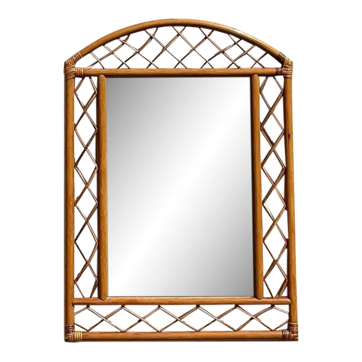 Vintage Coastal Arched Rattan Trellis Wall Mirror - Detail view