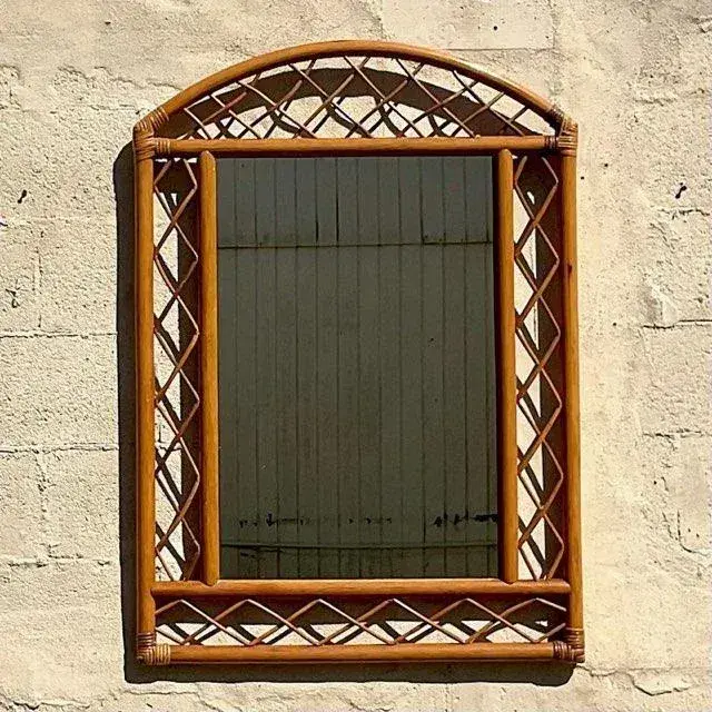 Vintage Coastal Arched Rattan Trellis Wall Mirror - Side view
