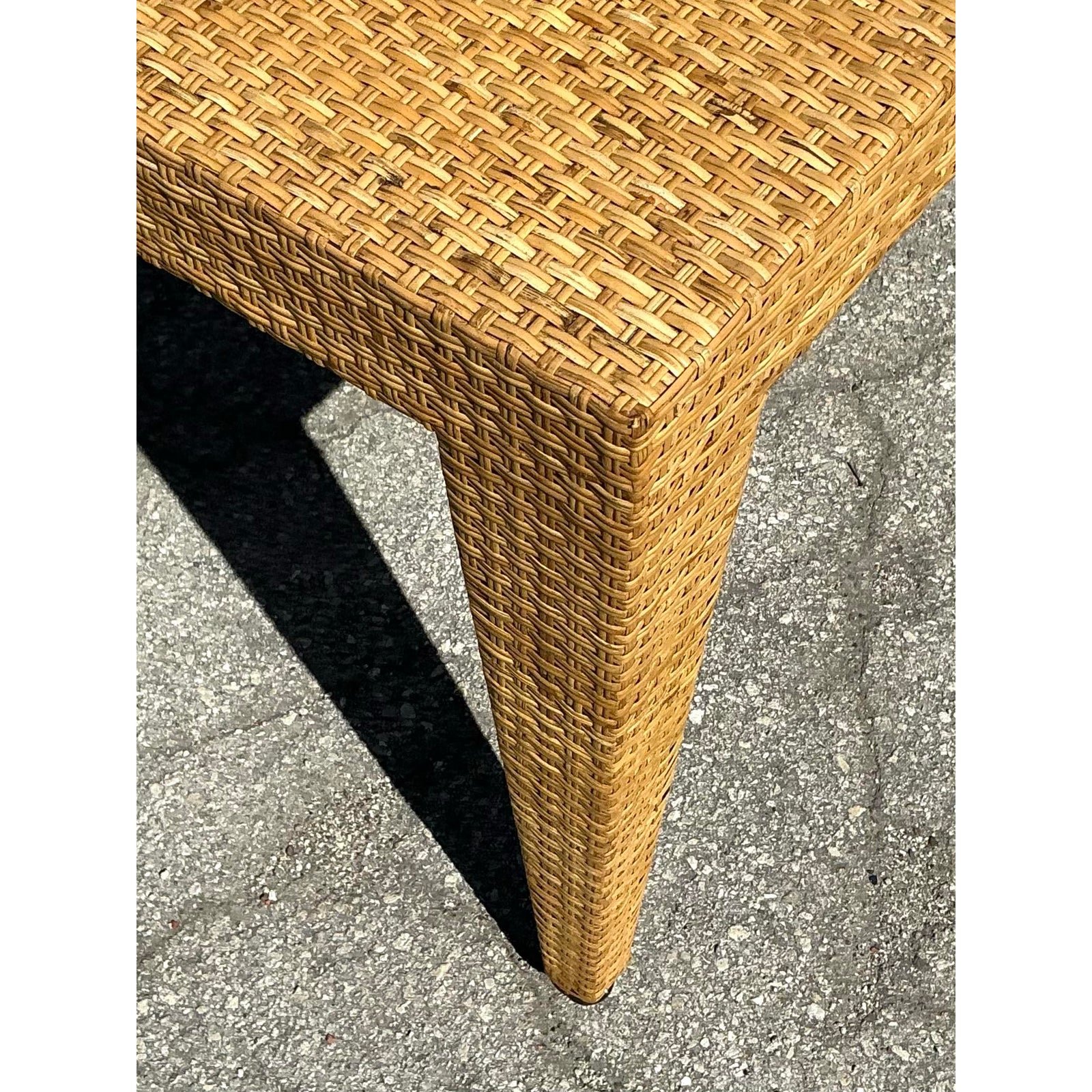 Vintage Coastal Baker Milling Road Woven Rattan Low Console - Top view