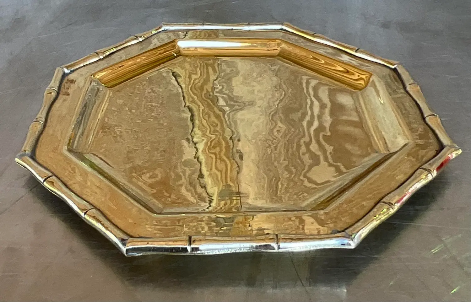 Vintage Coastal Bamboo Brass Trinket Tray