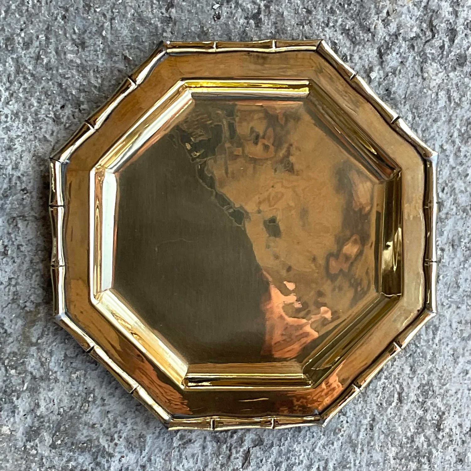 Vintage Coastal Bamboo Brass Trinket Tray - Top view