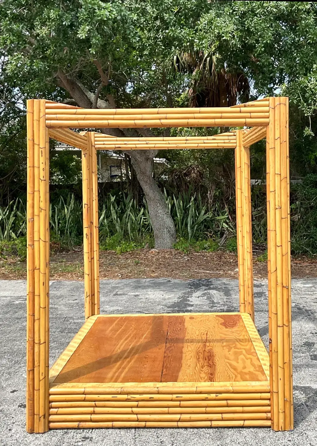 Vintage Coastal Bamboo Full Canopy Bed - Side view