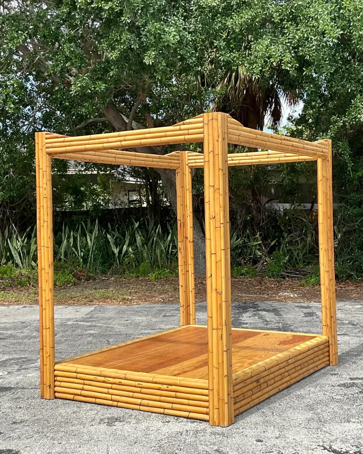Vintage Coastal Bamboo Full Canopy Bed - Back view