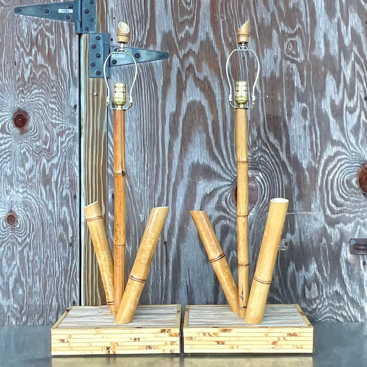 Vintage Coastal Bamboo Table Lamps. - a Pair - Side view