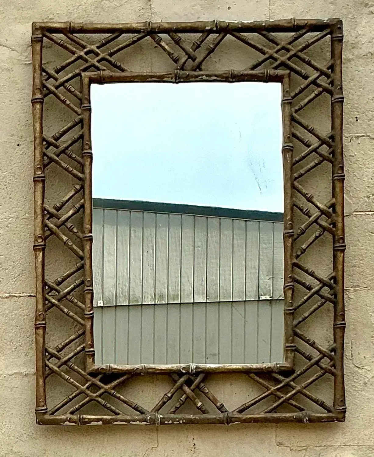 Vintage Coastal Bamboo Trellis Mirror - Side view
