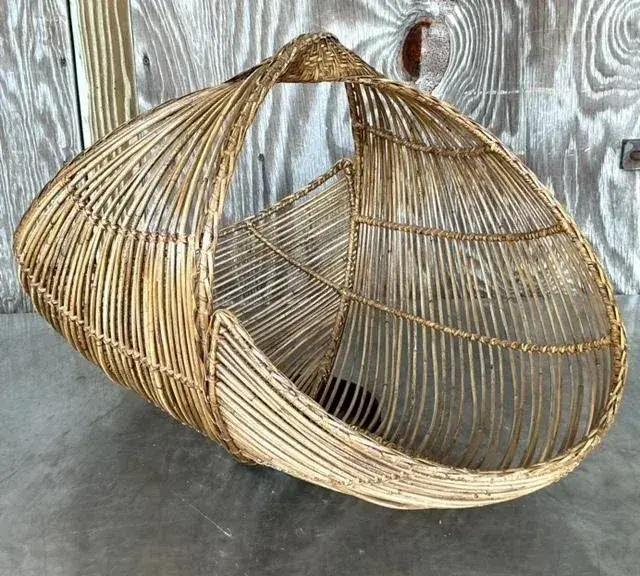 Vintage Coastal Bent Rattan Basket - Detail view