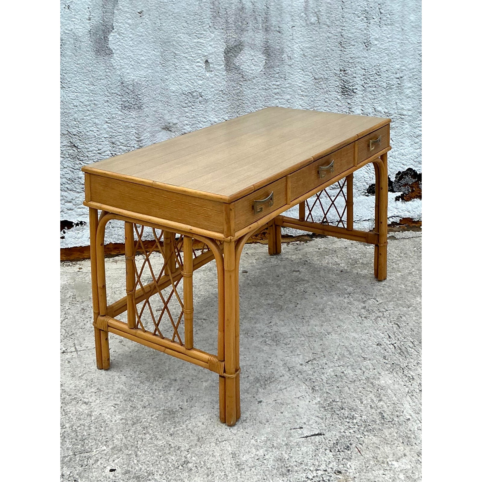 Vintage Coastal Bent Rattan Desk - Top view