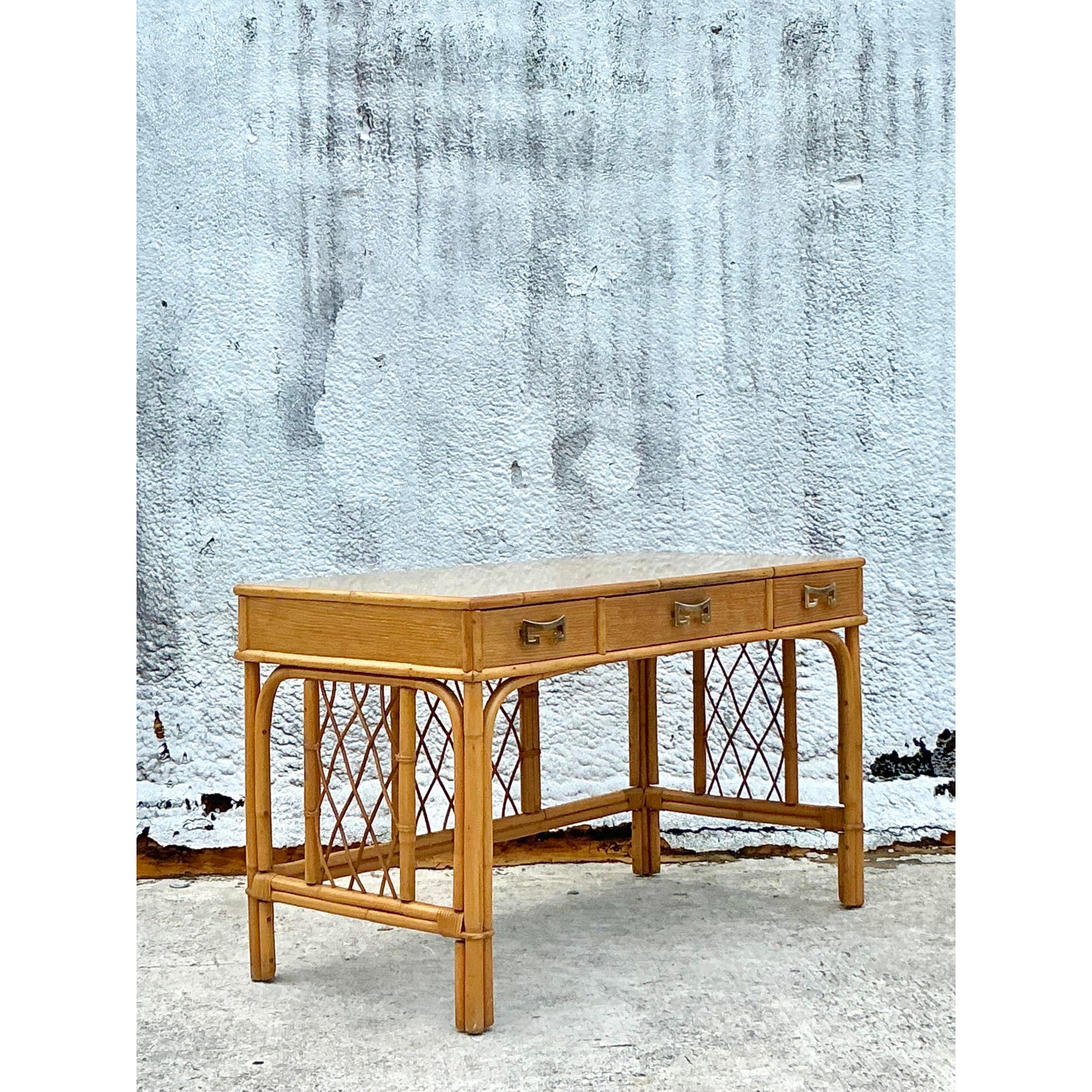 Vintage Coastal Bent Rattan Desk - Back view