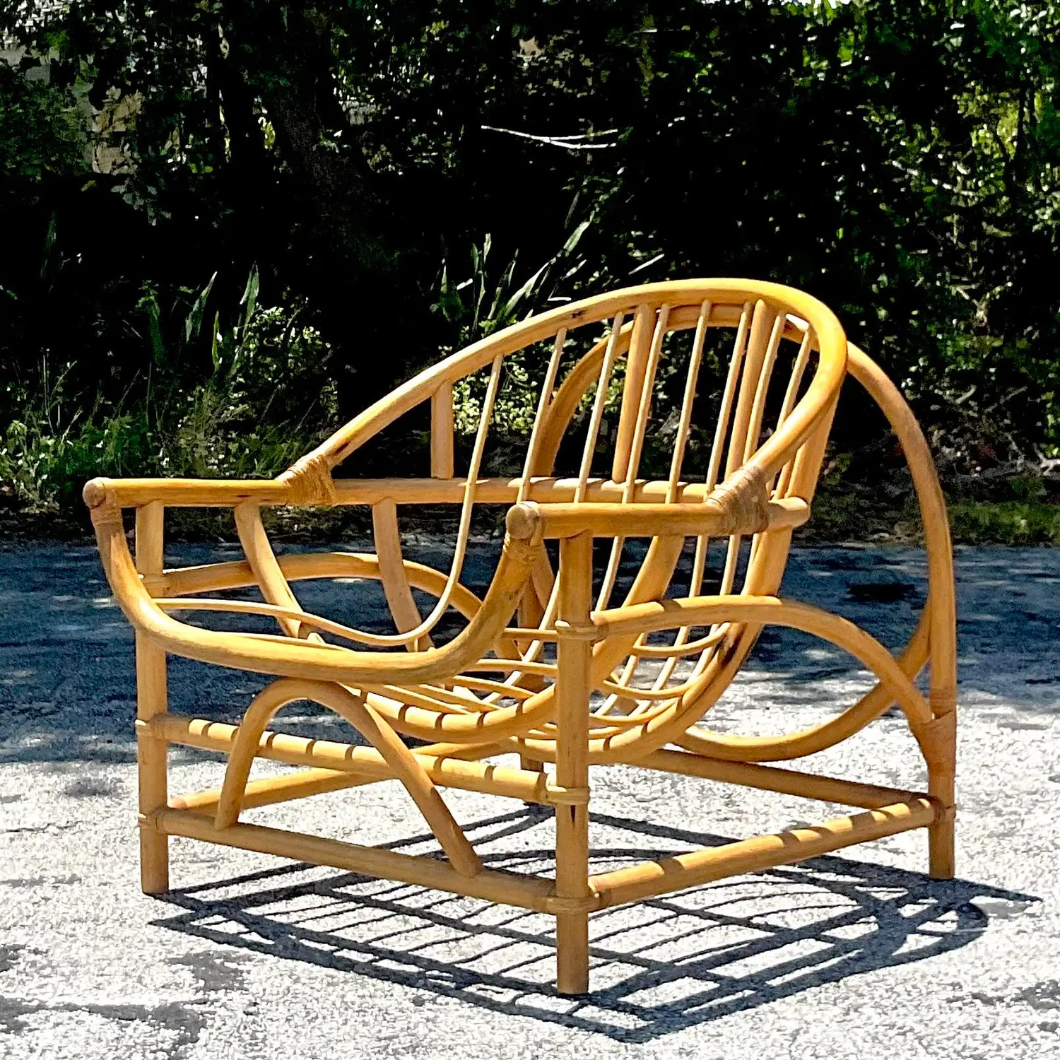 Vintage Coastal Bent Rattan Lounge Chair - Detail view