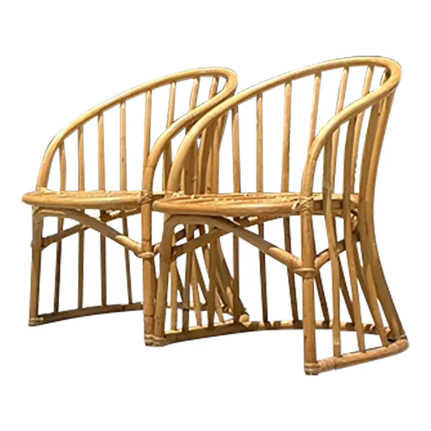 Vintage Coastal Bent Rattan Lounge Chairs - a Pair
