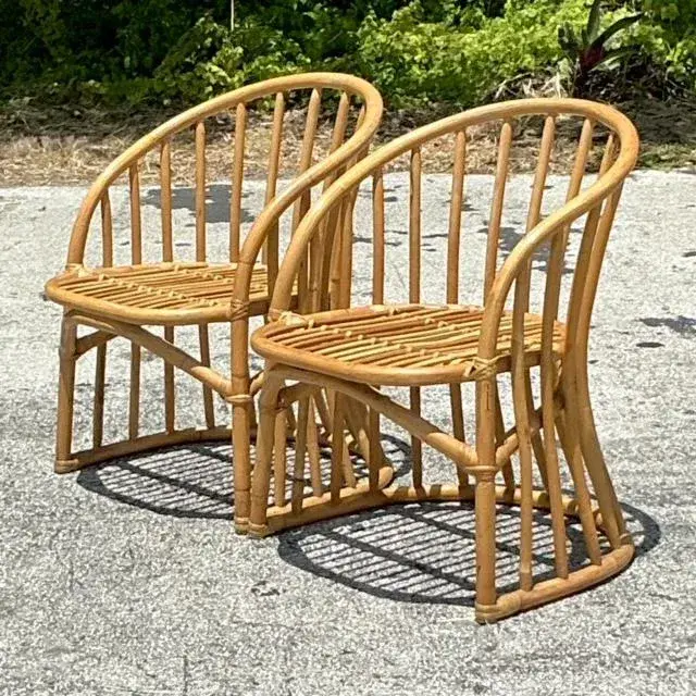 Vintage Coastal Bent Rattan Lounge Chairs - a Pair - Back view