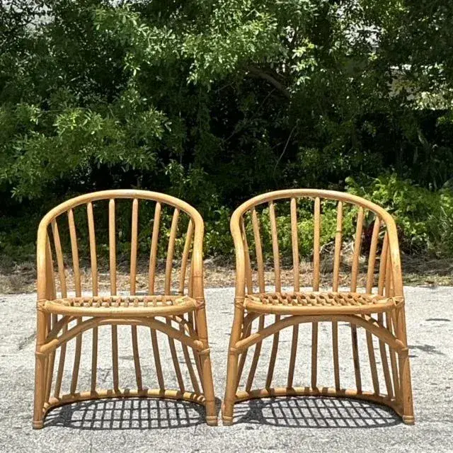 Vintage Coastal Bent Rattan Lounge Chairs - a Pair - Top view